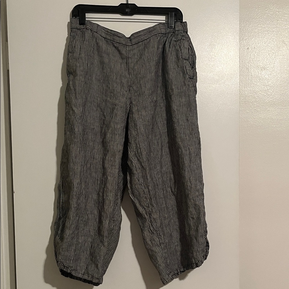 Women’s Blue Striped Wide Legged Capri Linen Medium Coldwater Creek